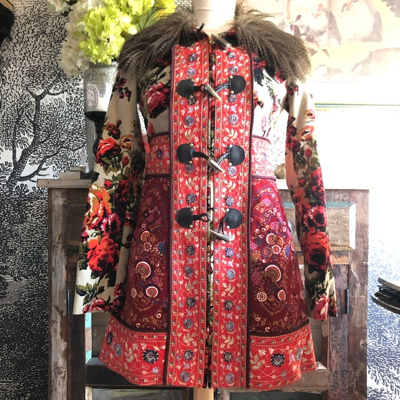 Anthropologie Elevenses Karelia Coat Size 0 Faux Fur Velvet Tapestry - Picture 2 of 7